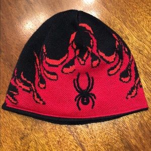 Boys Spyder beanie, red and black, one size